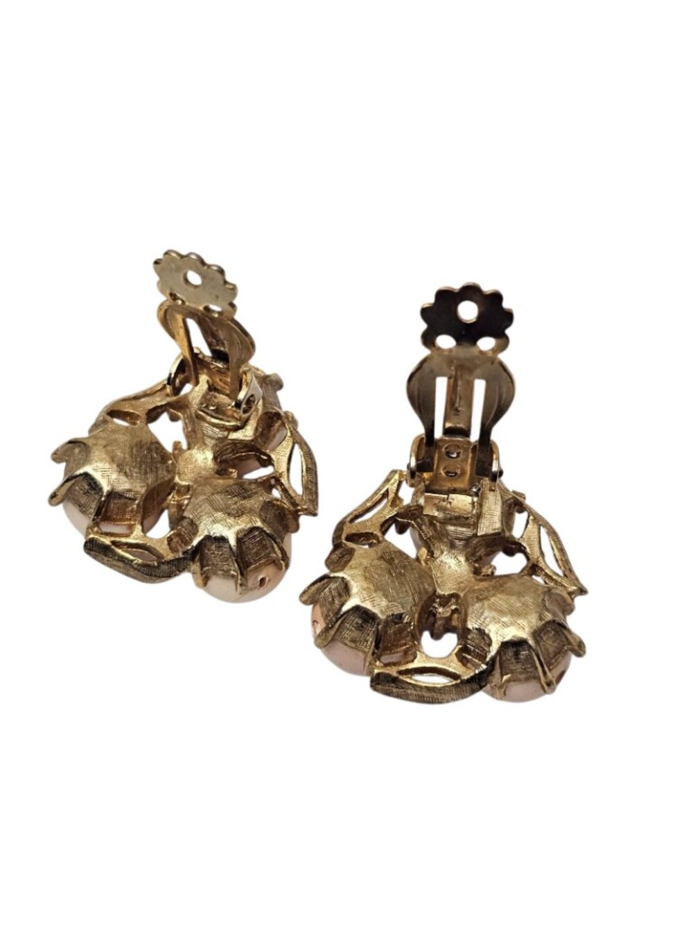 Vintage STAR Faux Pearl Cluster Earrings Gold Tone Aurora Borealis Rhinestone... - Picture 6 of 7